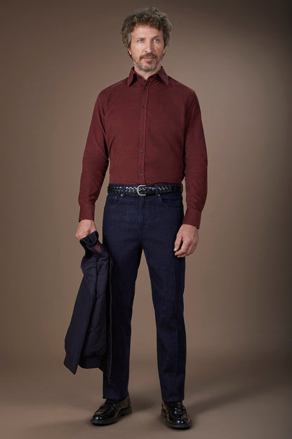 Men's casual shirt in 100% cotton 1000 Stripe velvet fabric plain colour