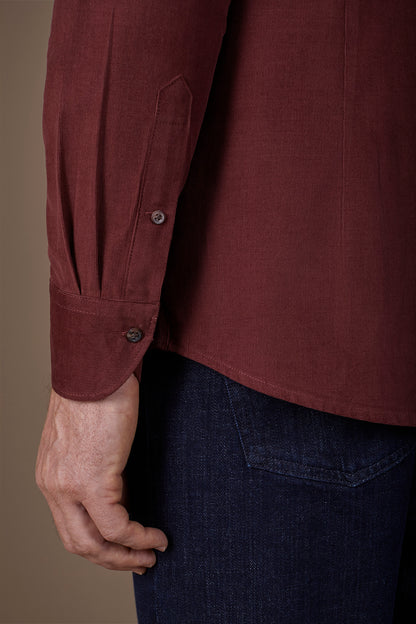 Men's casual shirt in 100% cotton 1000 Stripe velvet fabric plain colour