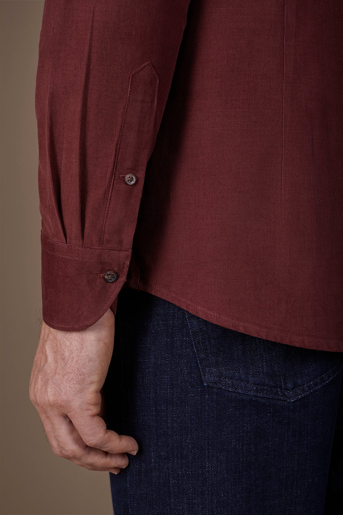 Men's casual shirt in 100% cotton 1000 Stripe velvet fabric plain colour