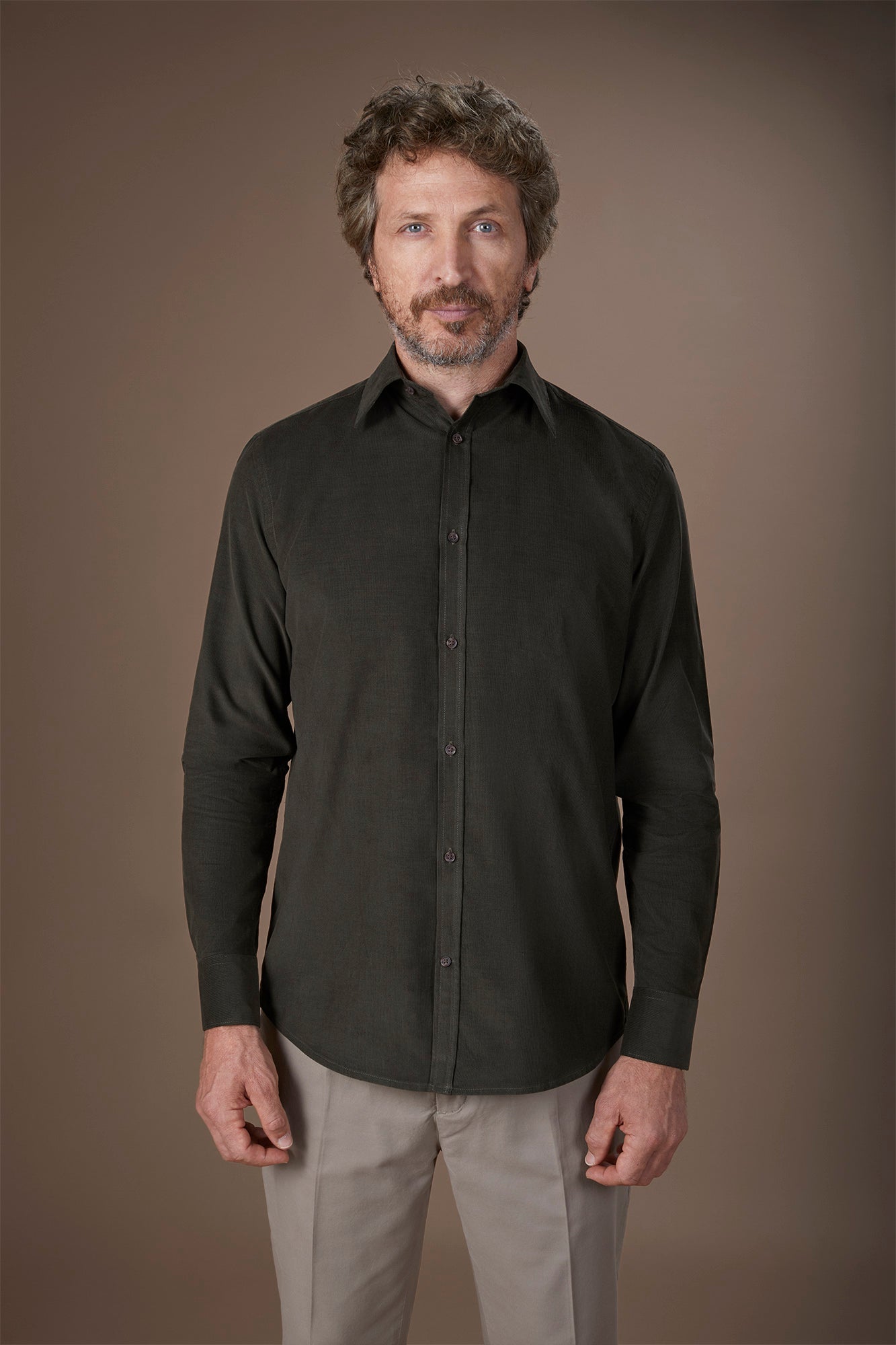 Men's casual shirt in 100% cotton 1000 Stripe velvet fabric plain colour