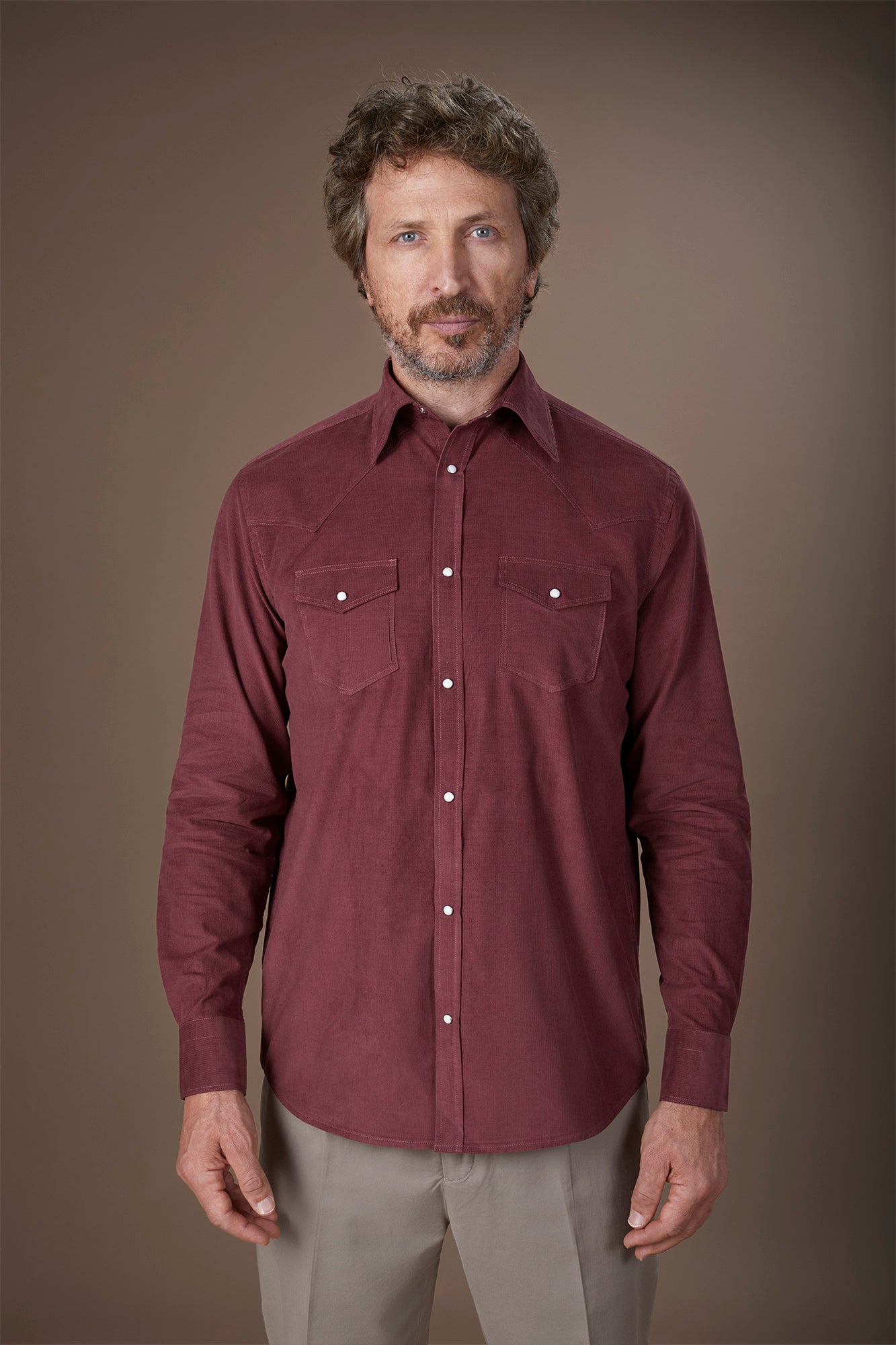 Men's casual shirt with classic collar 100% cotton 1000 striped velvet fabric plain colour