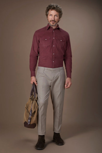 Men's casual shirt with classic collar 100% cotton 1000 striped velvet fabric plain colour