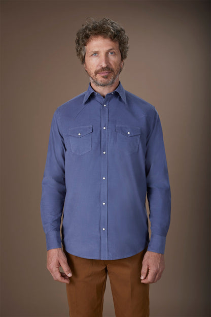 Men's casual shirt with classic collar 100% cotton 1000 striped velvet fabric plain colour