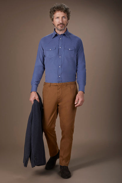 Men's casual shirt with classic collar 100% cotton 1000 striped velvet fabric plain colour