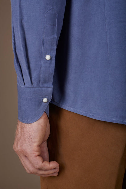 Men's casual shirt with classic collar 100% cotton 1000 striped velvet fabric plain colour