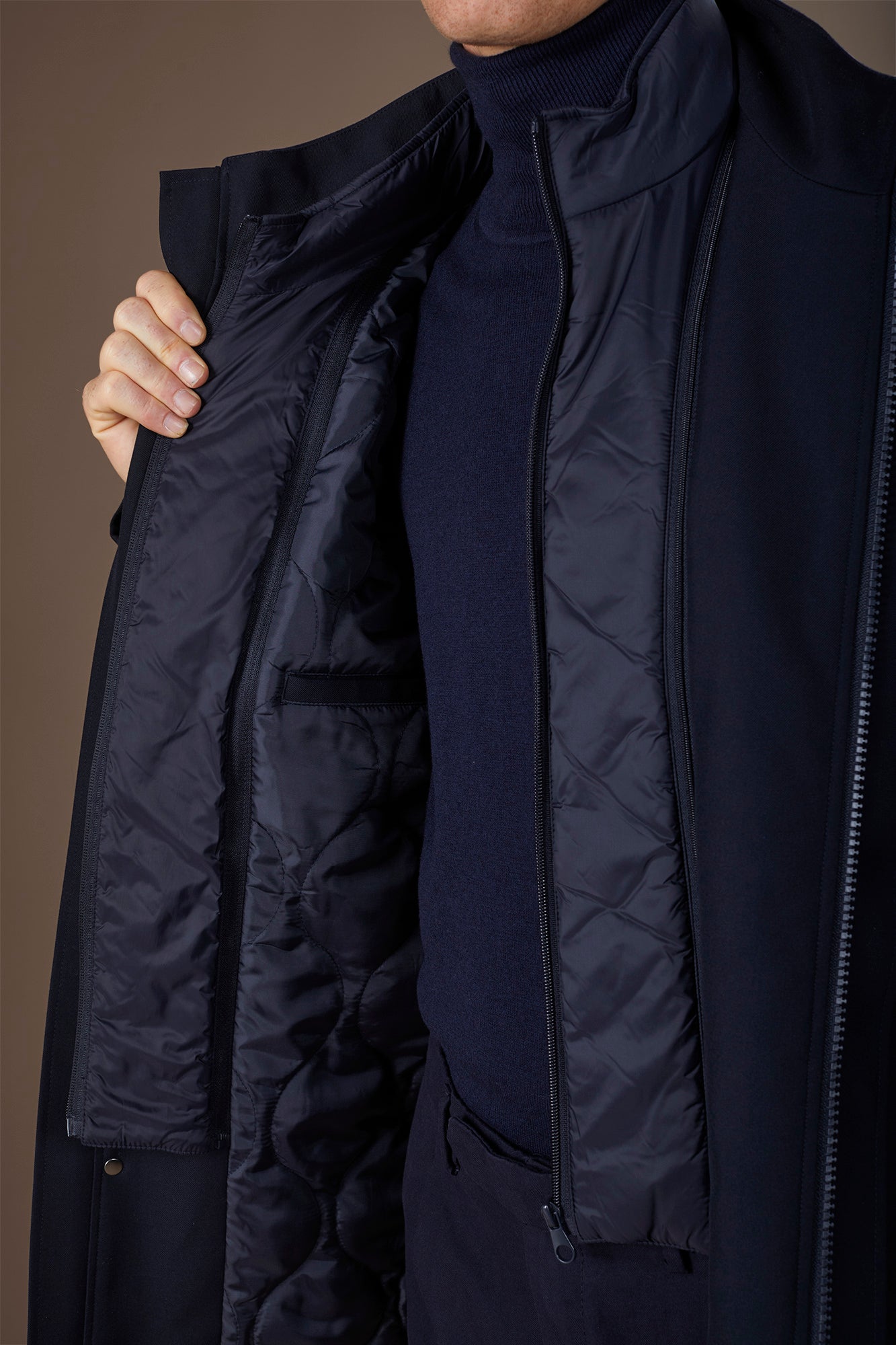 Men's technical padded jacket with removable nylon harness regular fit