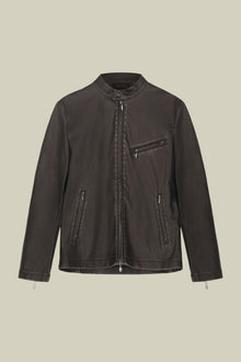Men's faux leather biker jacket with Korean collar regular fit