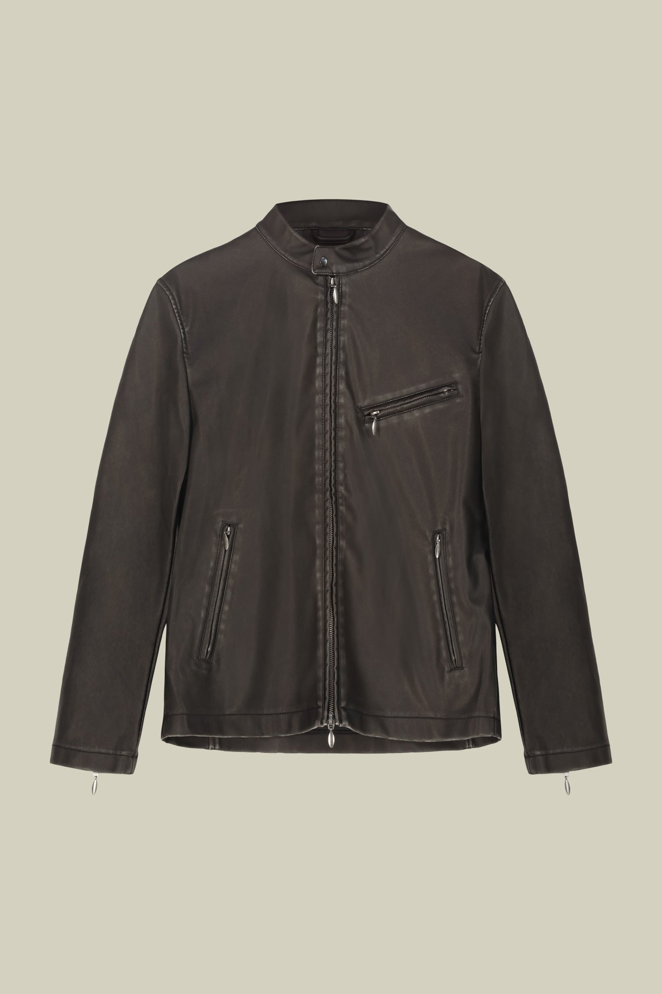 Men's faux leather biker jacket with Korean collar regular fit