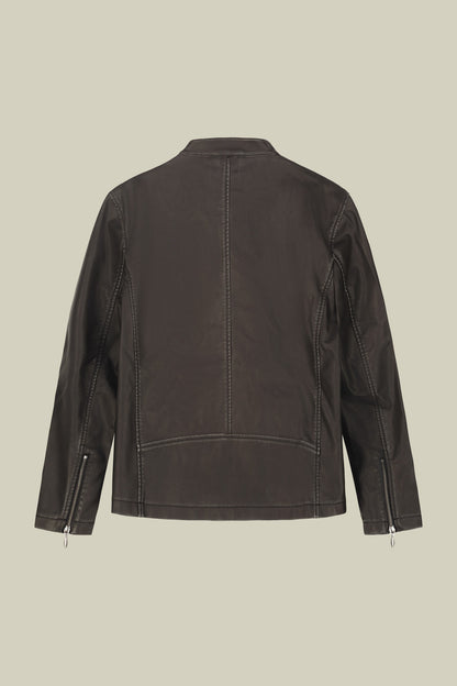Men's faux leather biker jacket with Korean collar regular fit