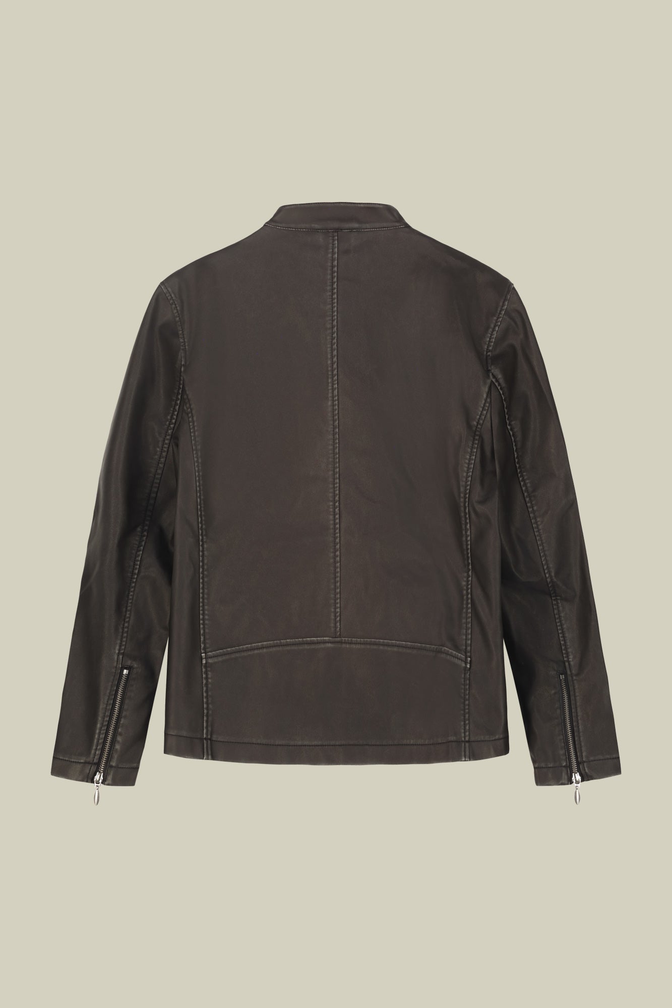 Men's faux leather biker jacket with Korean collar regular fit