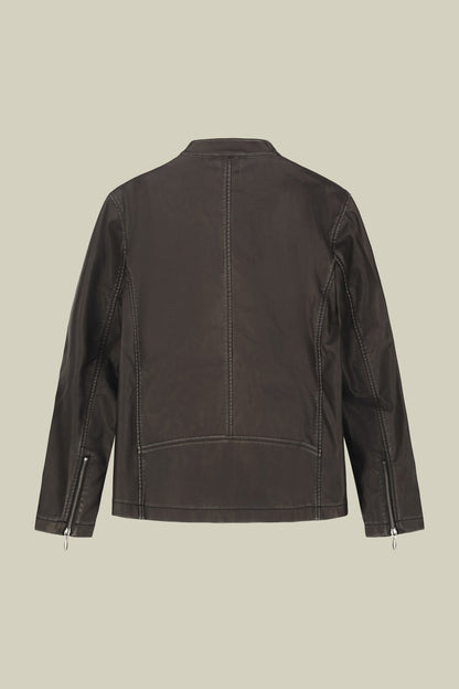 Men's faux leather biker jacket with Korean collar regular fit