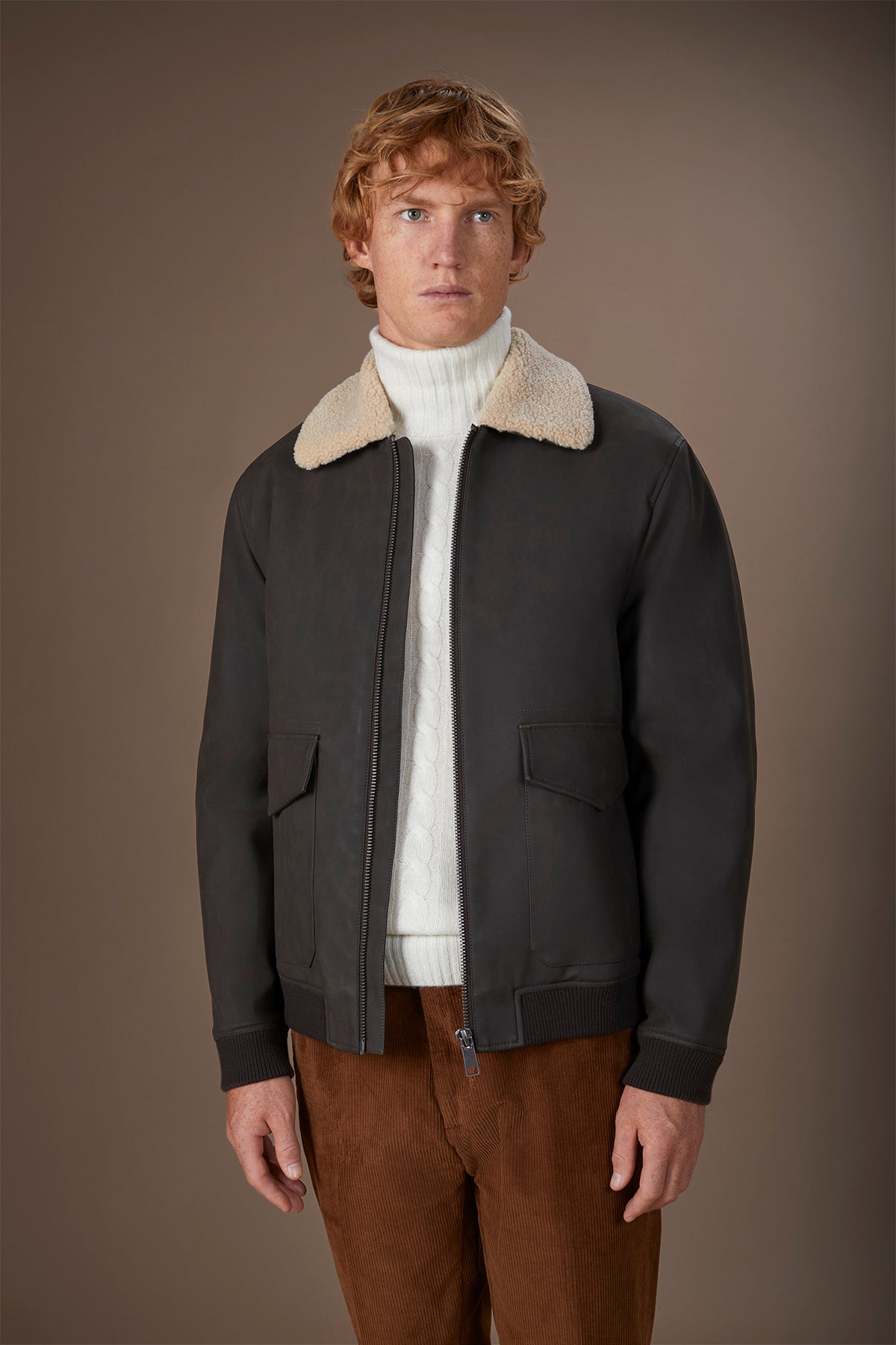 Men's padded faux leather jacket regular fit