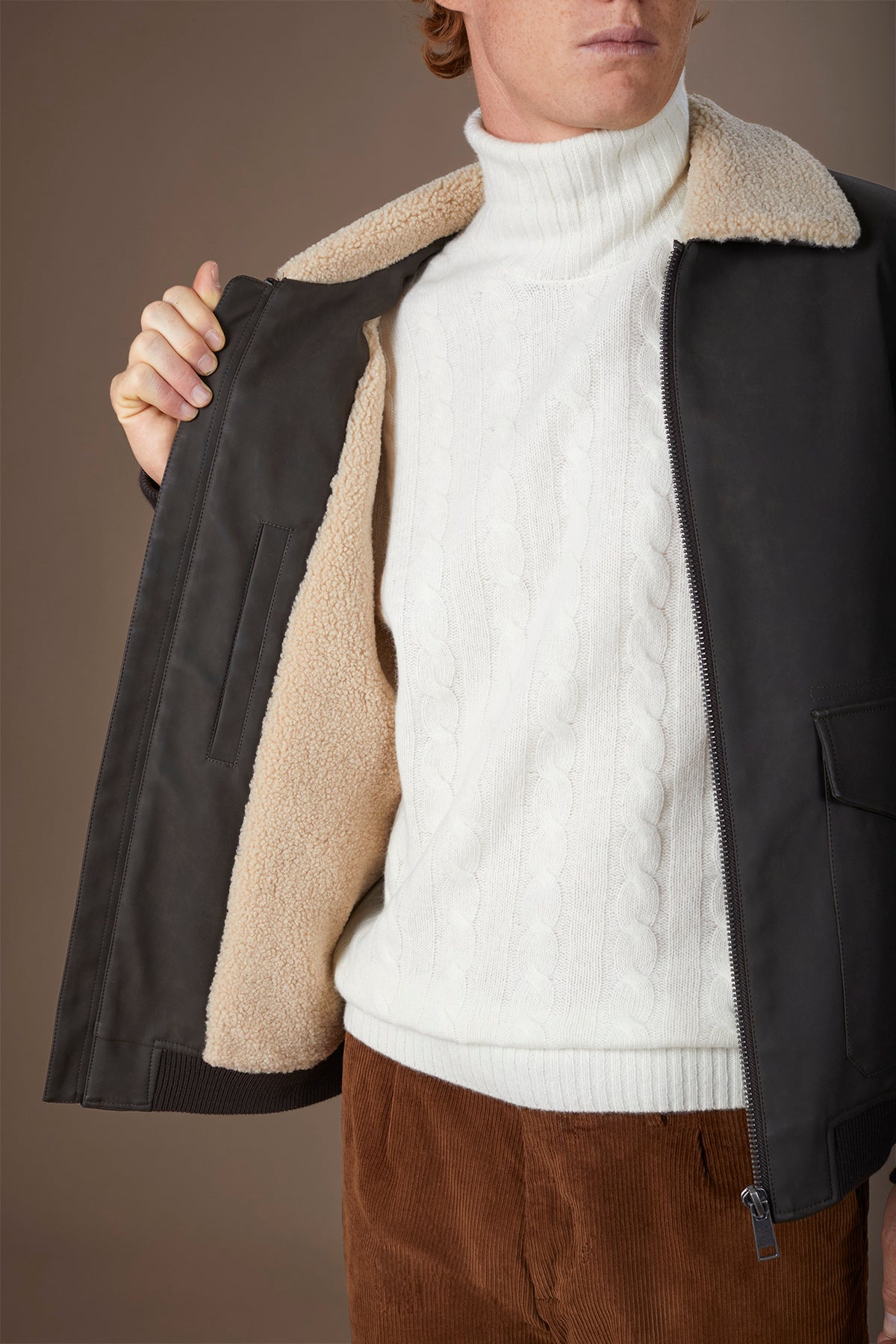 Men's padded faux leather jacket regular fit