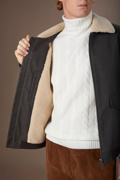 Men's padded faux leather jacket regular fit