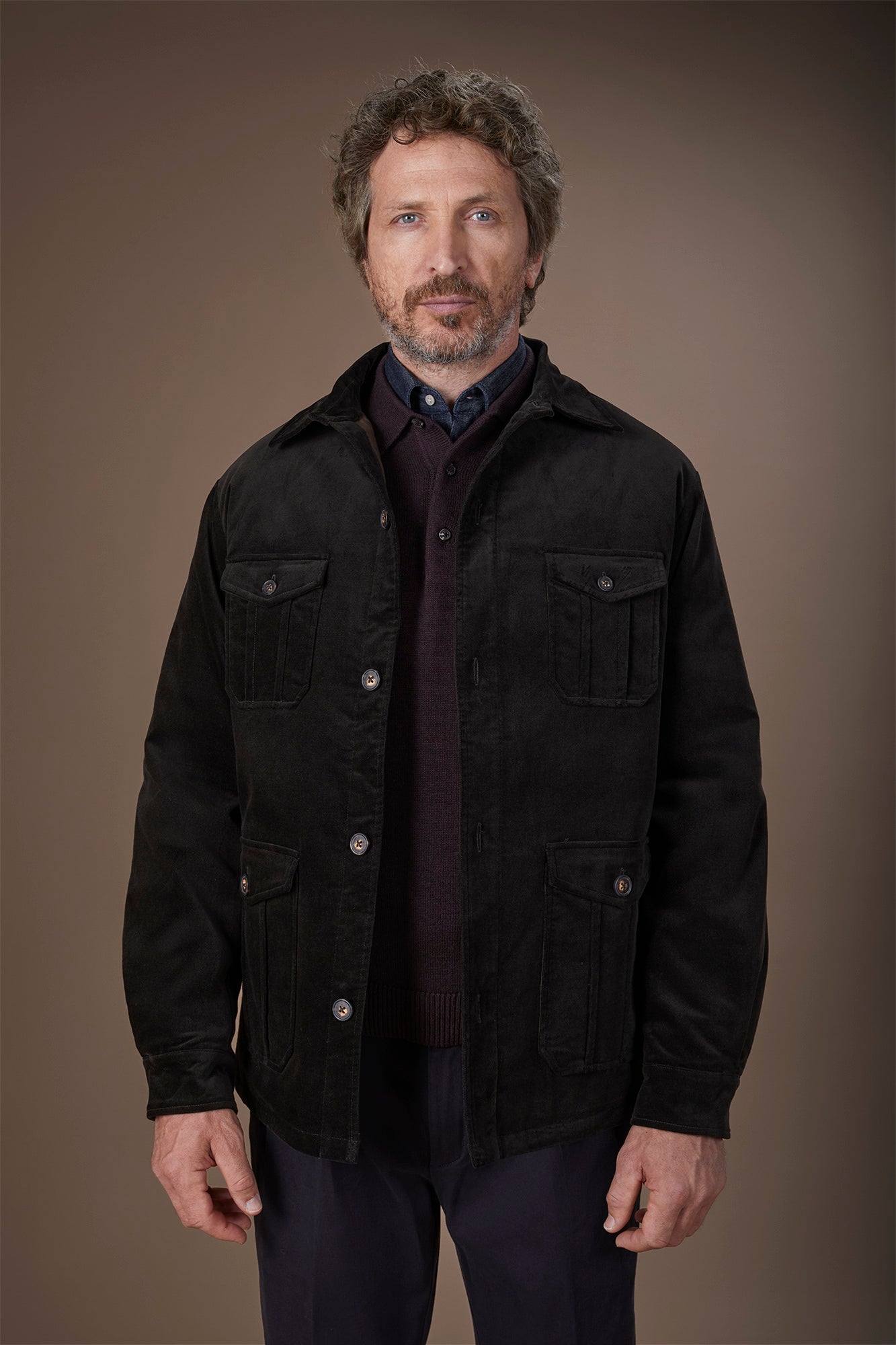 Men's lightly padded regular fit jacket in textured velvet