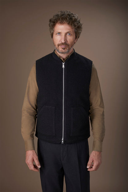 Sleeveless lightly padded men's jacket in boiled wool fabric regular fit