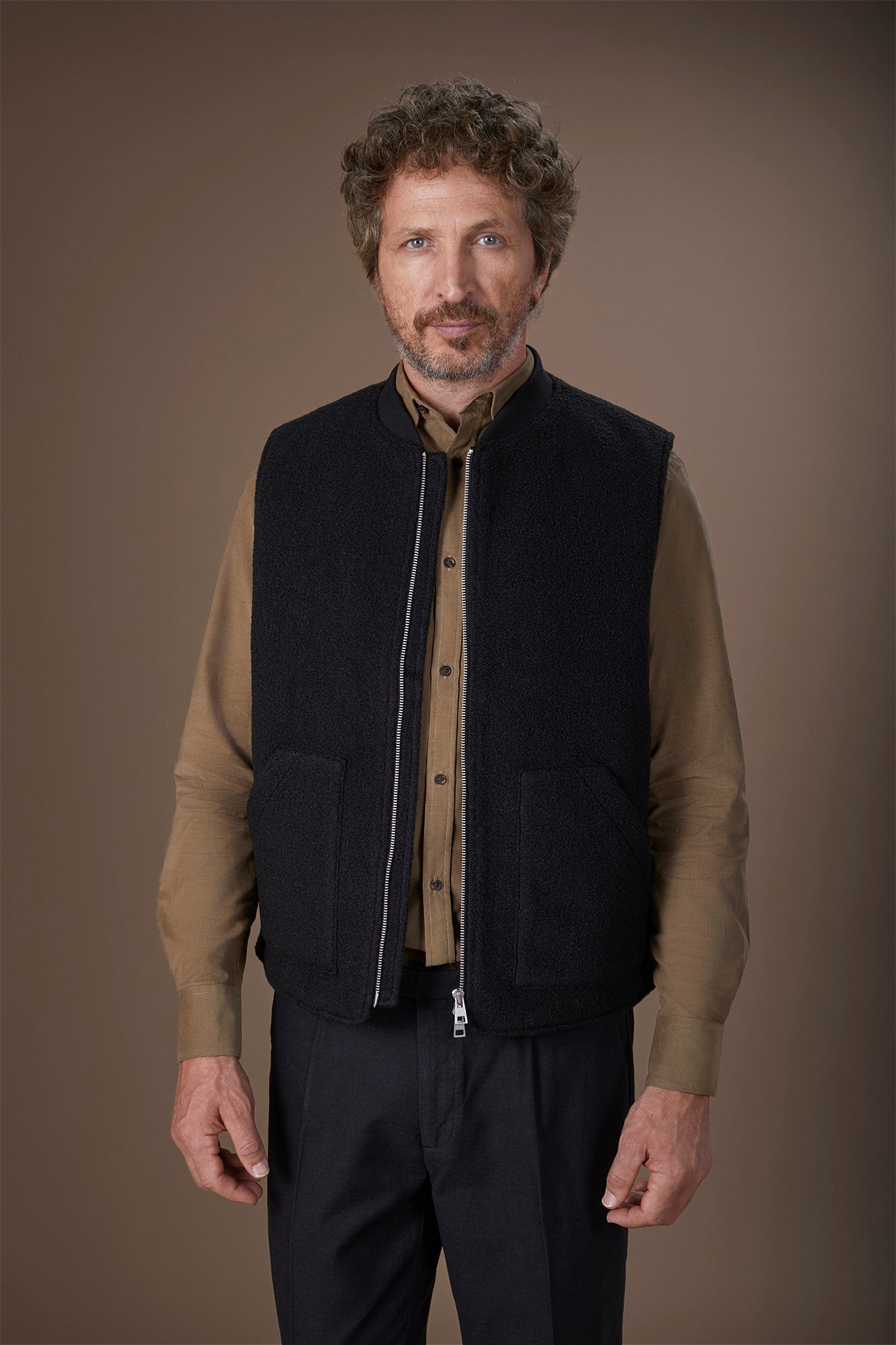 Sleeveless lightly padded men's jacket in boiled wool fabric regular fit