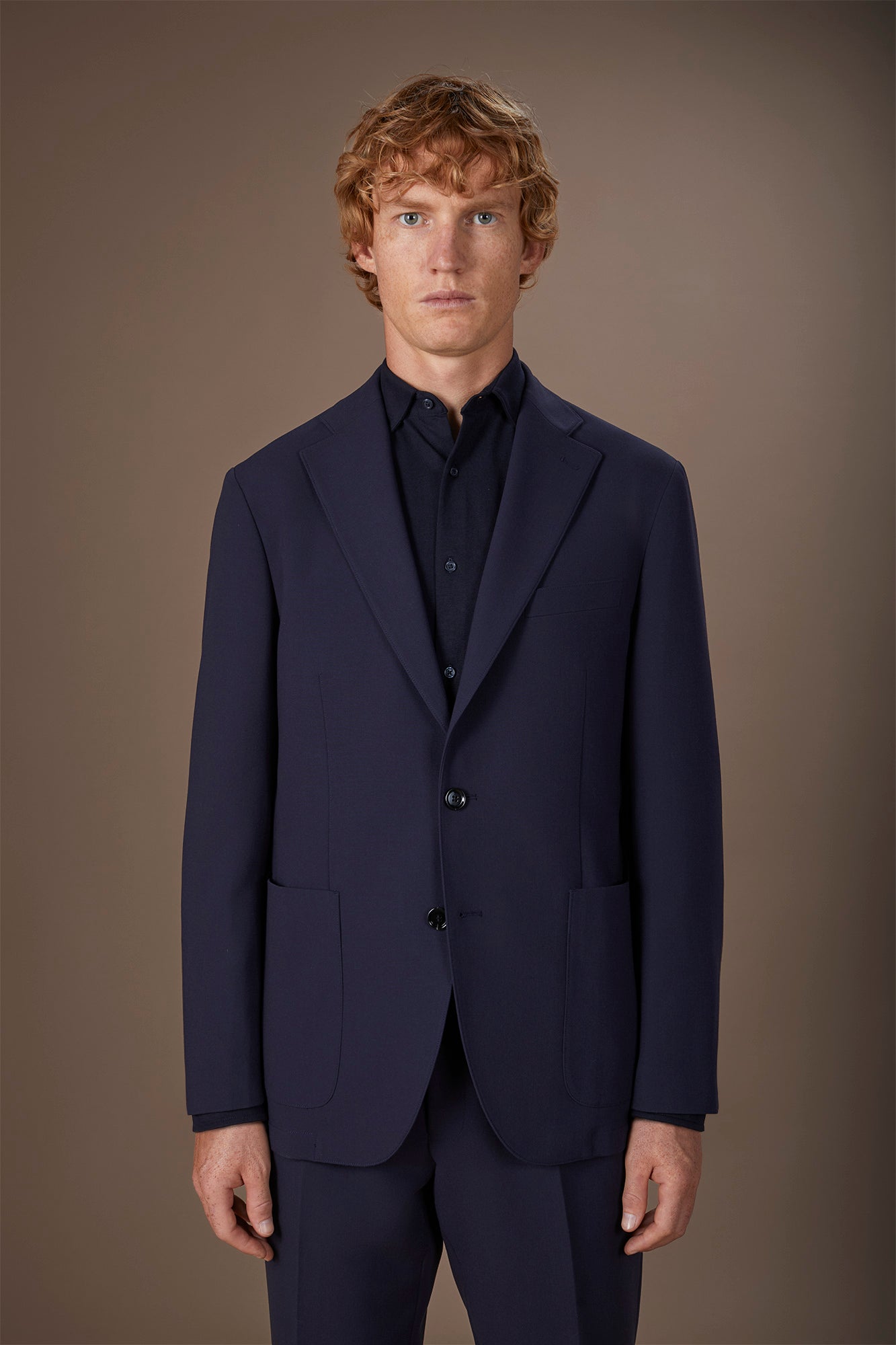 Unlined single-breasted men's jacket in regular fit jersey fabric
