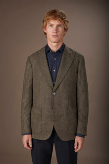 Men's regular fit single-breasted jacket in Prince of Wales check wool blend fabric with peak lapels