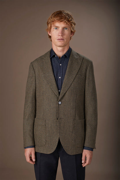 Men's regular fit single-breasted jacket in Prince of Wales check wool blend fabric with peak lapels