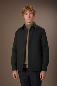 Men's regular fit overshirt in herringbone wool blend fabric