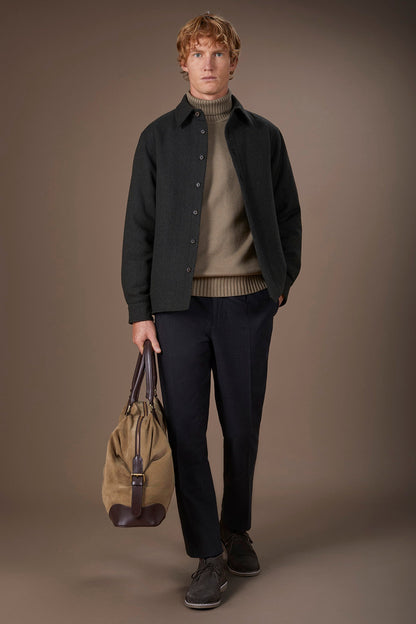 Men's regular fit overshirt in herringbone wool blend fabric