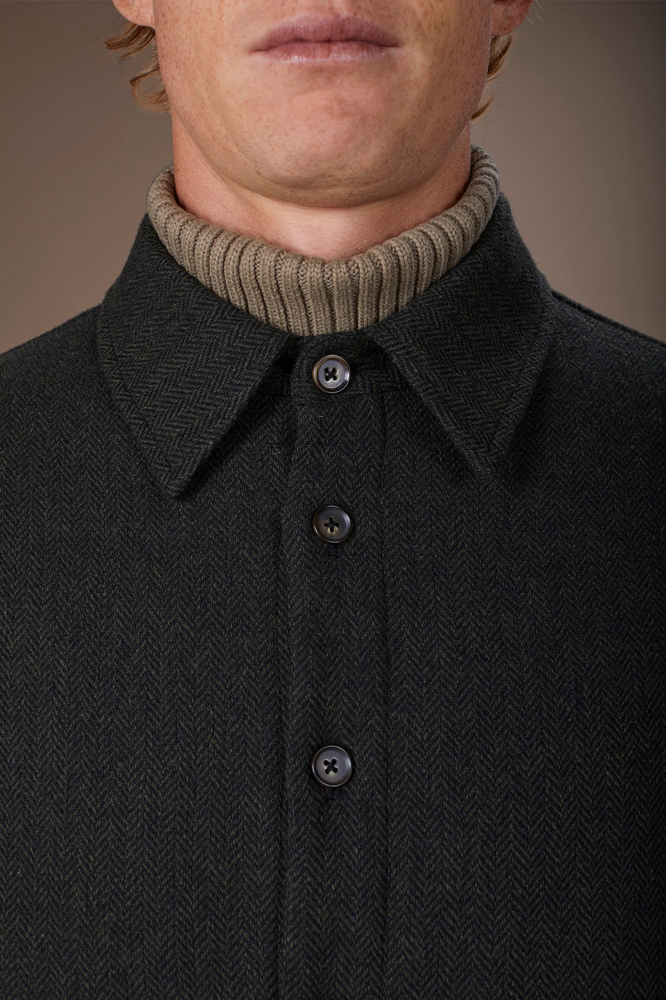 Men's regular fit overshirt in herringbone wool blend fabric