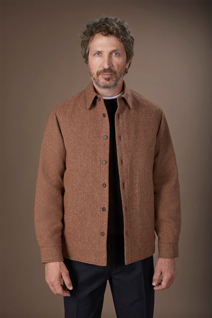 Men's regular fit overshirt in herringbone wool blend fabric