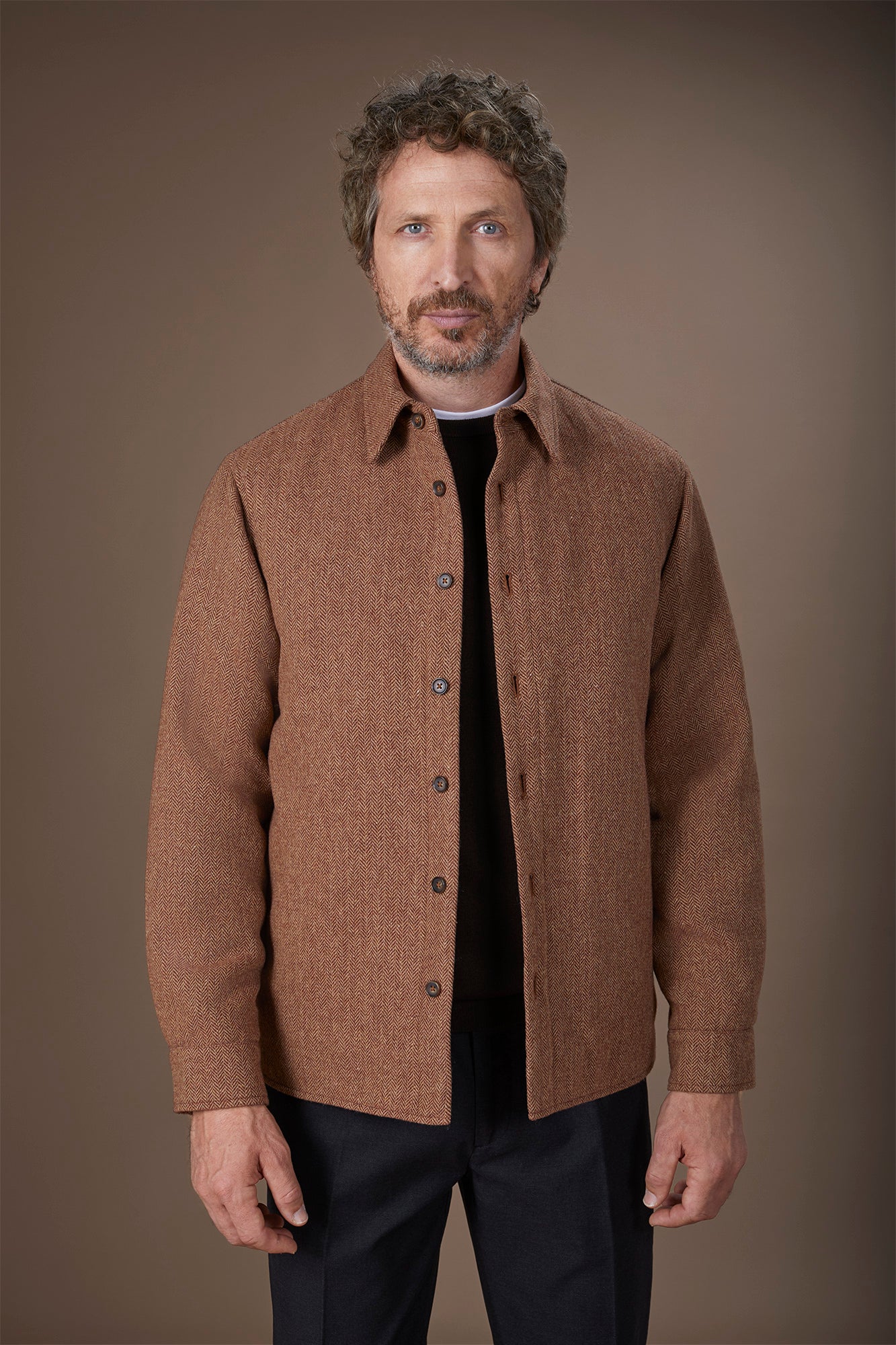 Men's regular fit overshirt in herringbone wool blend fabric