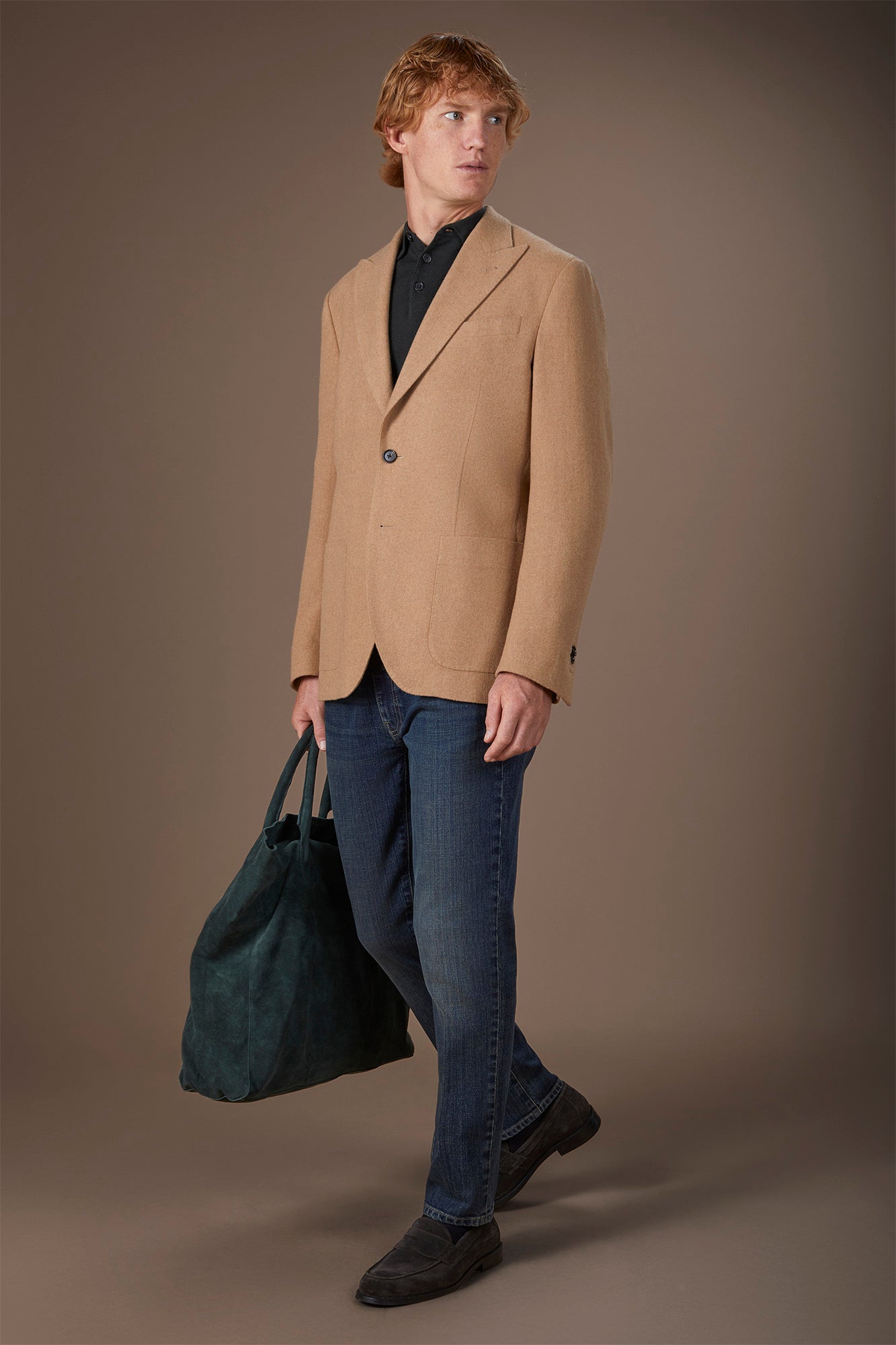 Men's single-breasted jacket in wool blend with herringbone pattern regular fit