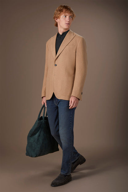 Men's single-breasted jacket in wool blend with herringbone pattern regular fit