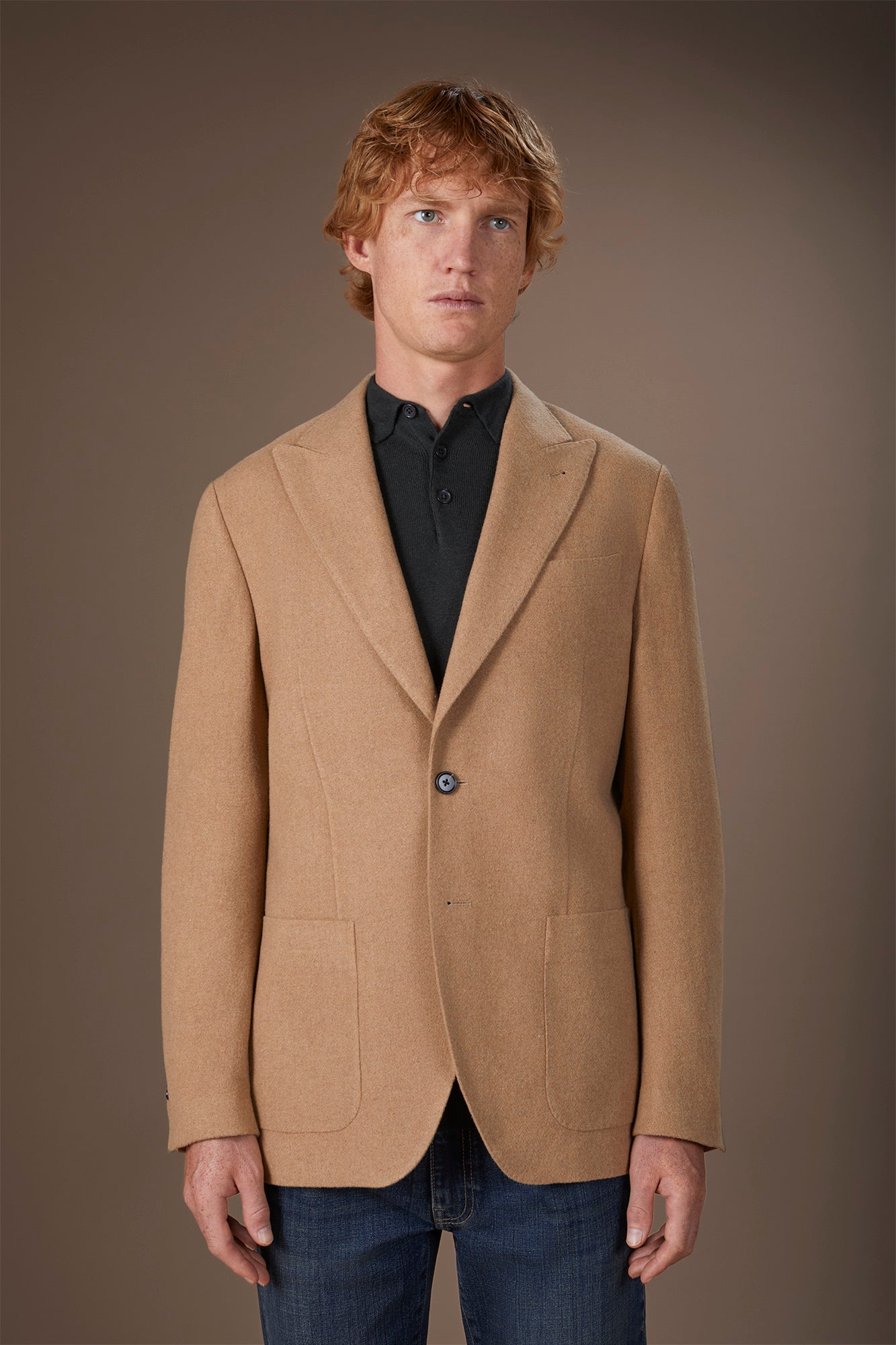 Men's single-breasted jacket in wool blend with herringbone pattern regular fit