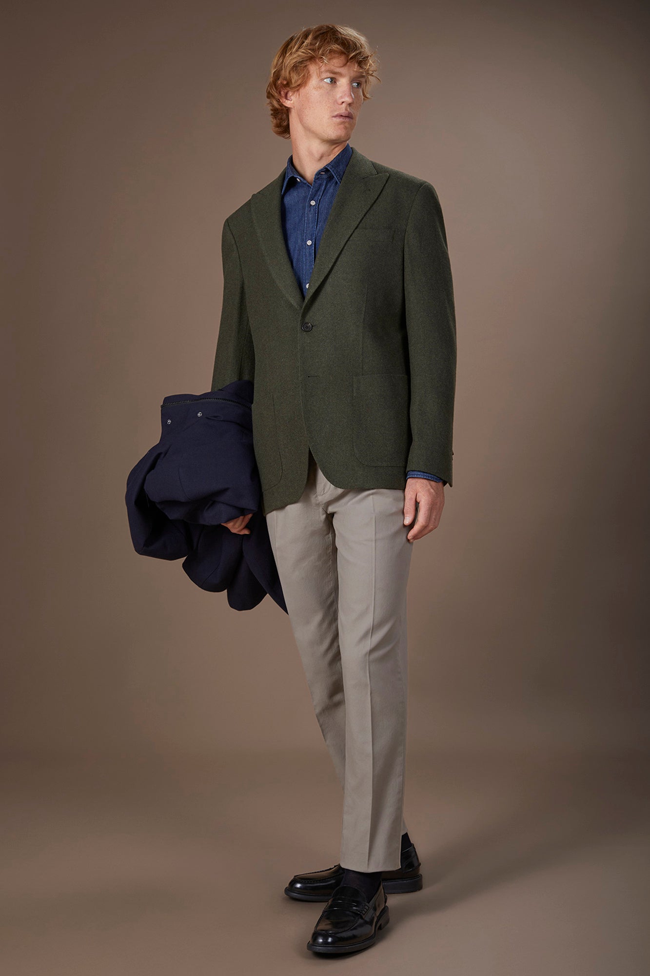 Men's single-breasted jacket in wool blend with herringbone pattern regular fit