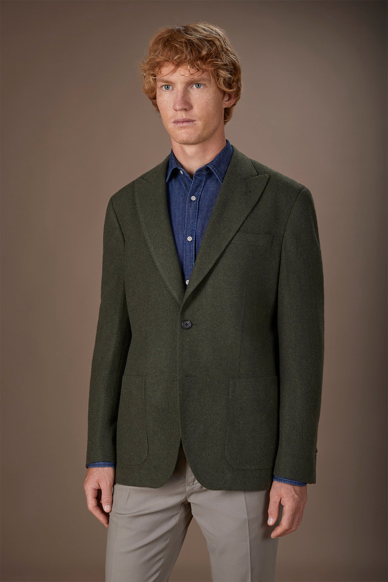 Men's single-breasted jacket in wool blend with herringbone pattern regular fit