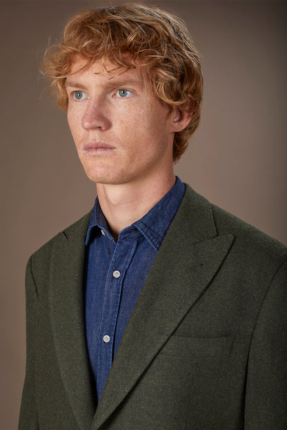 Men's single-breasted jacket in wool blend with herringbone pattern regular fit