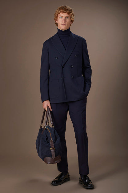 Men's double-breasted jacket in cavalry jersey fabric regular fit