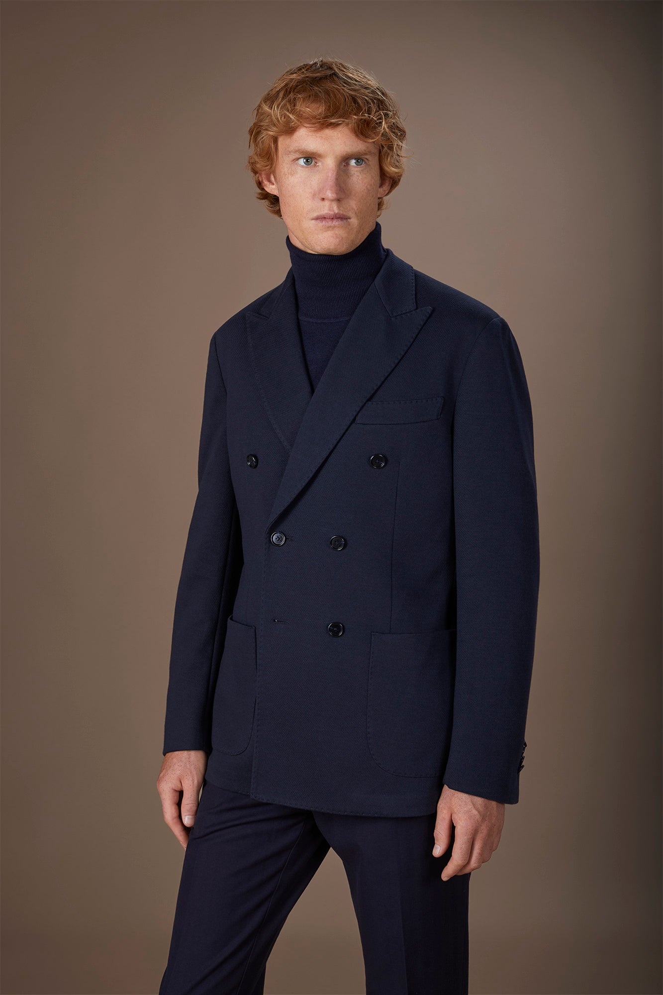Men's double-breasted jacket in cavalry jersey fabric regular fit