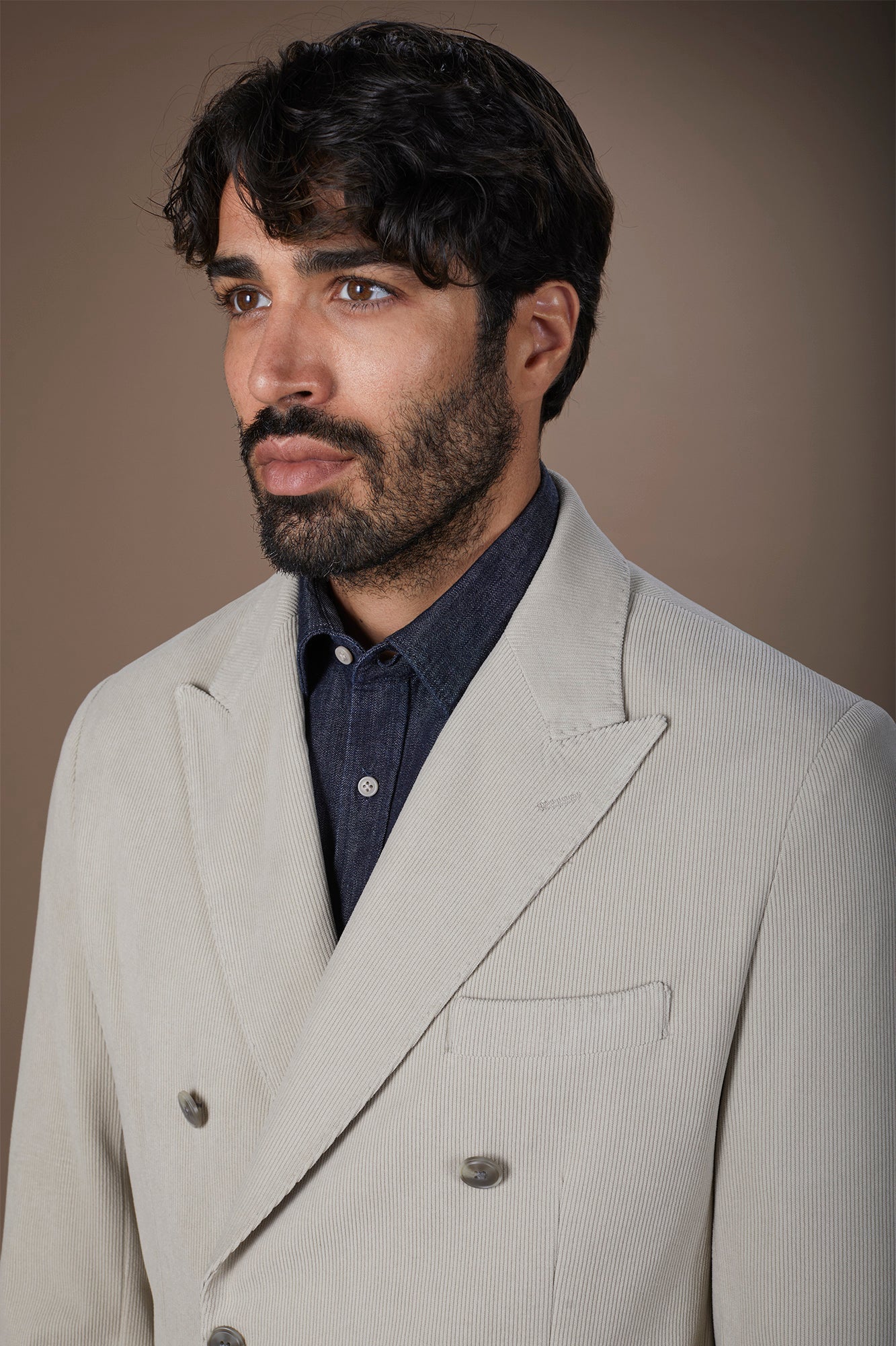 Men's double-breasted jacket in velvet-effect fabric regular fit