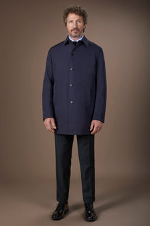 Men's regular fit reversible raincoat in a wool blend/technical fabric