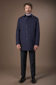 Men's regular fit reversible raincoat in a wool blend/technical fabric