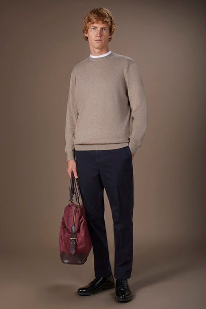 Men's regular fit crew neck jumper in wool and cotton