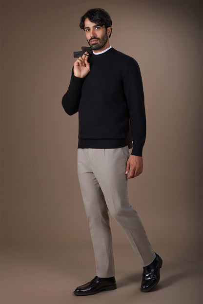 Men's regular fit crew neck jumper in wool and cotton