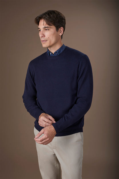 Men's regular fit crew neck jumper in wool and cotton