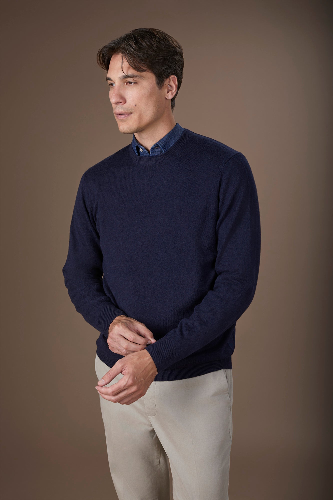 Men's regular fit crew neck jumper in wool and cotton