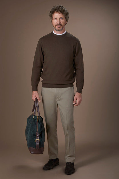 Men's regular fit crew neck jumper in wool and cotton