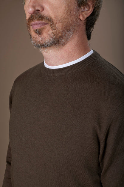 Men's regular fit crew neck jumper in wool and cotton