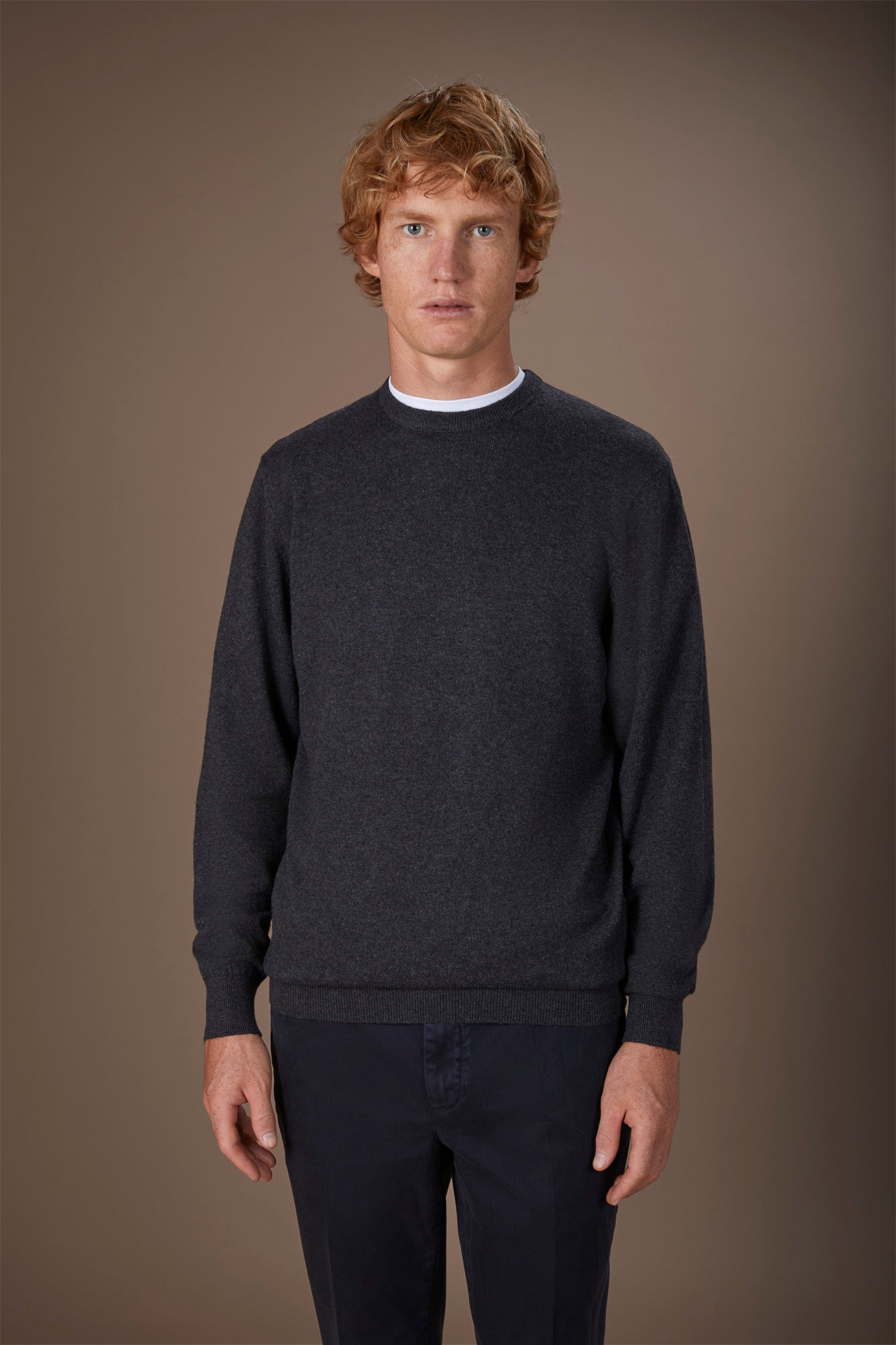 Men's regular fit crew neck jumper in wool and cotton