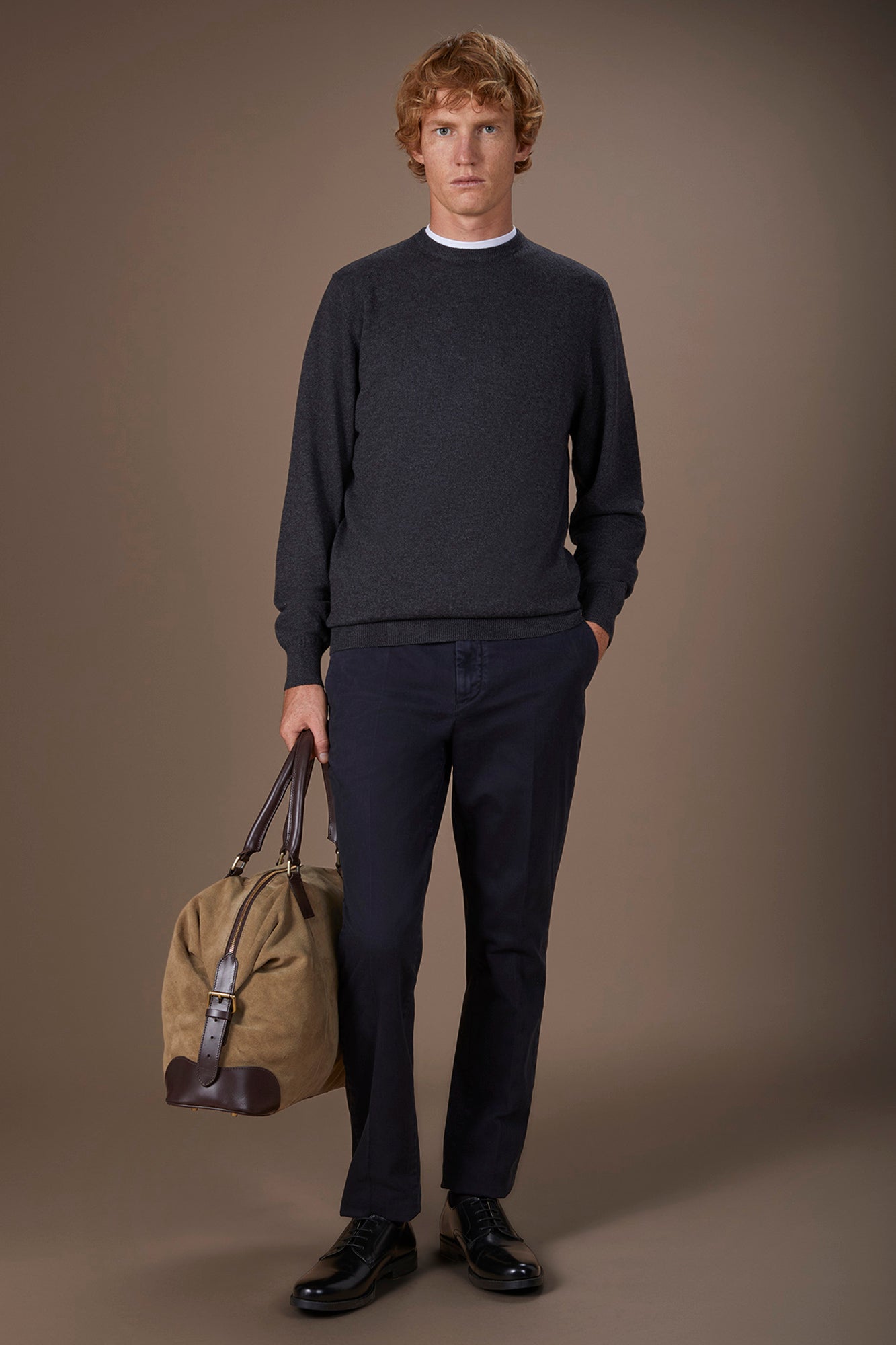 Men's regular fit crew neck jumper in wool and cotton