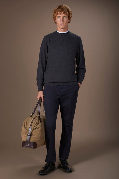 Men's regular fit crew neck jumper in wool and cotton