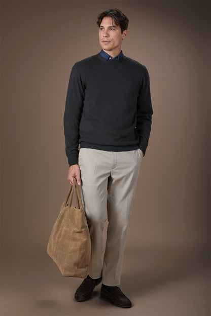 Men's regular fit crew neck jumper in wool and cotton